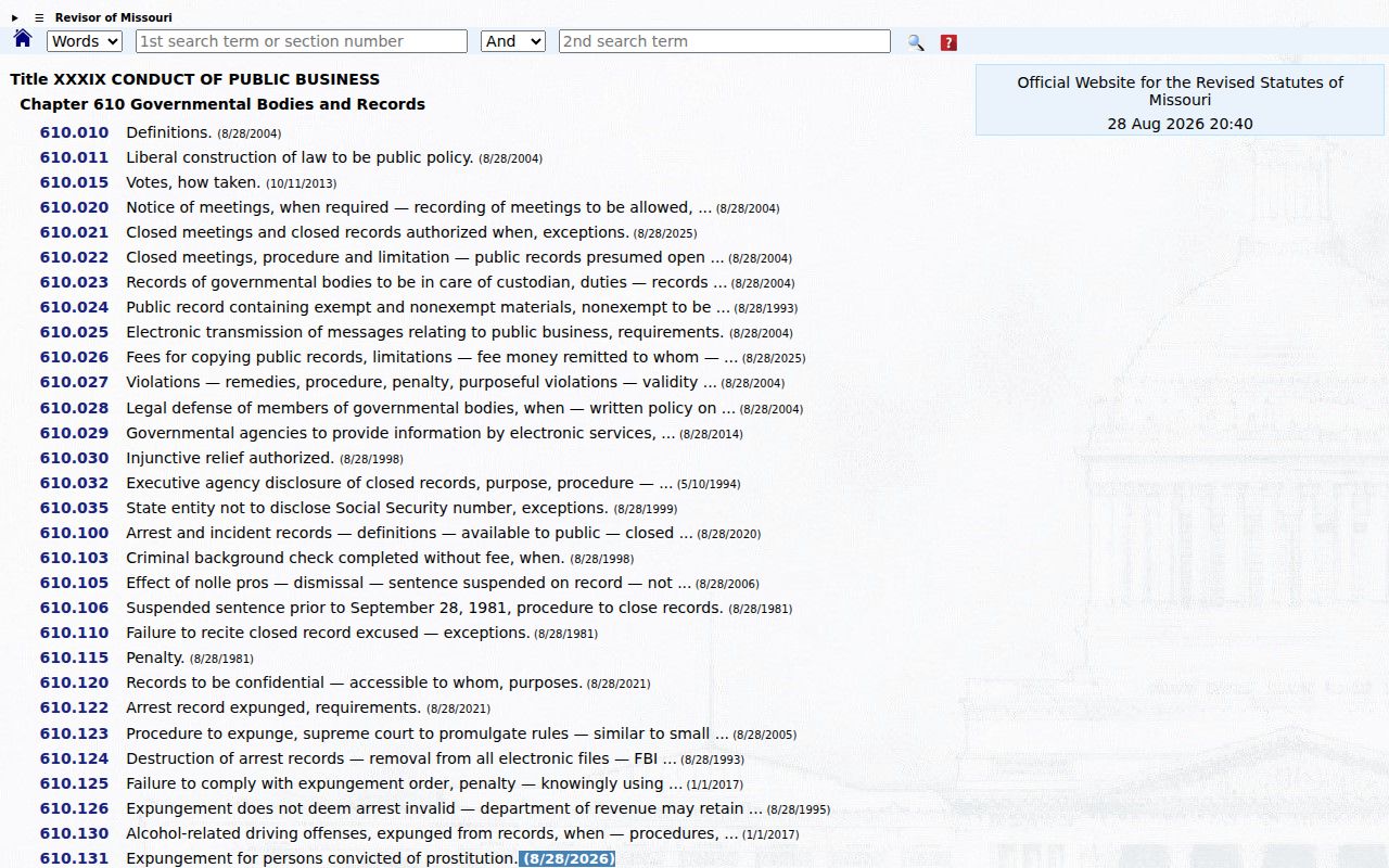 Stoddard County civil docket reference for Missouri Sunshine Law access rules