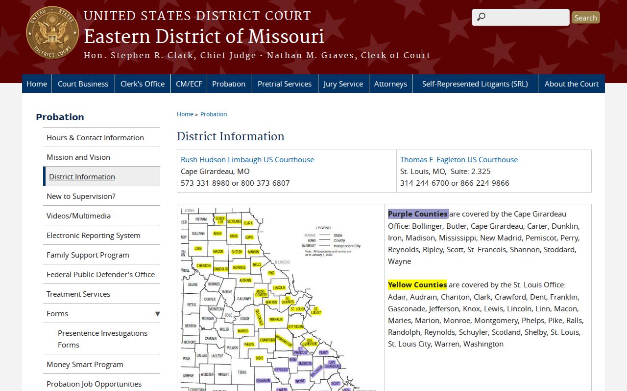 Stoddard County court records federal division information for the Eastern District Southeastern Division