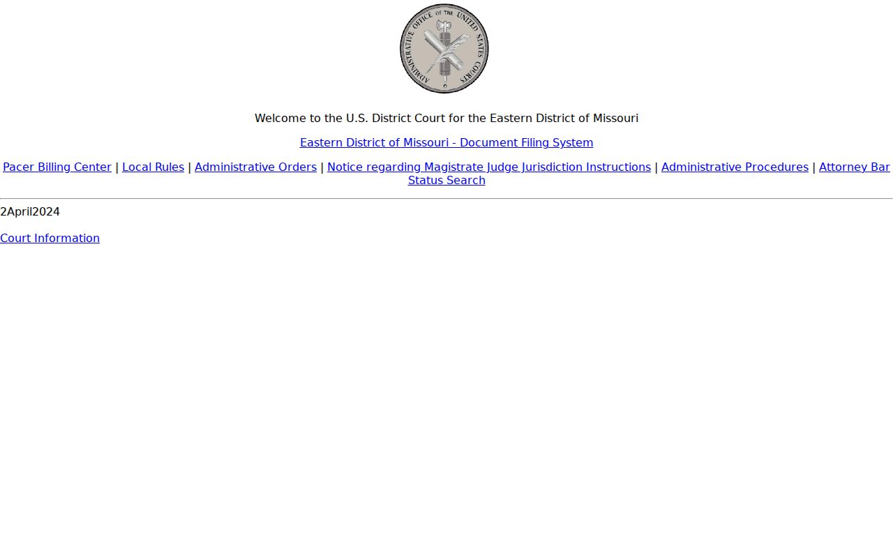 Stoddard County court records context at the Eastern District CM ECF system