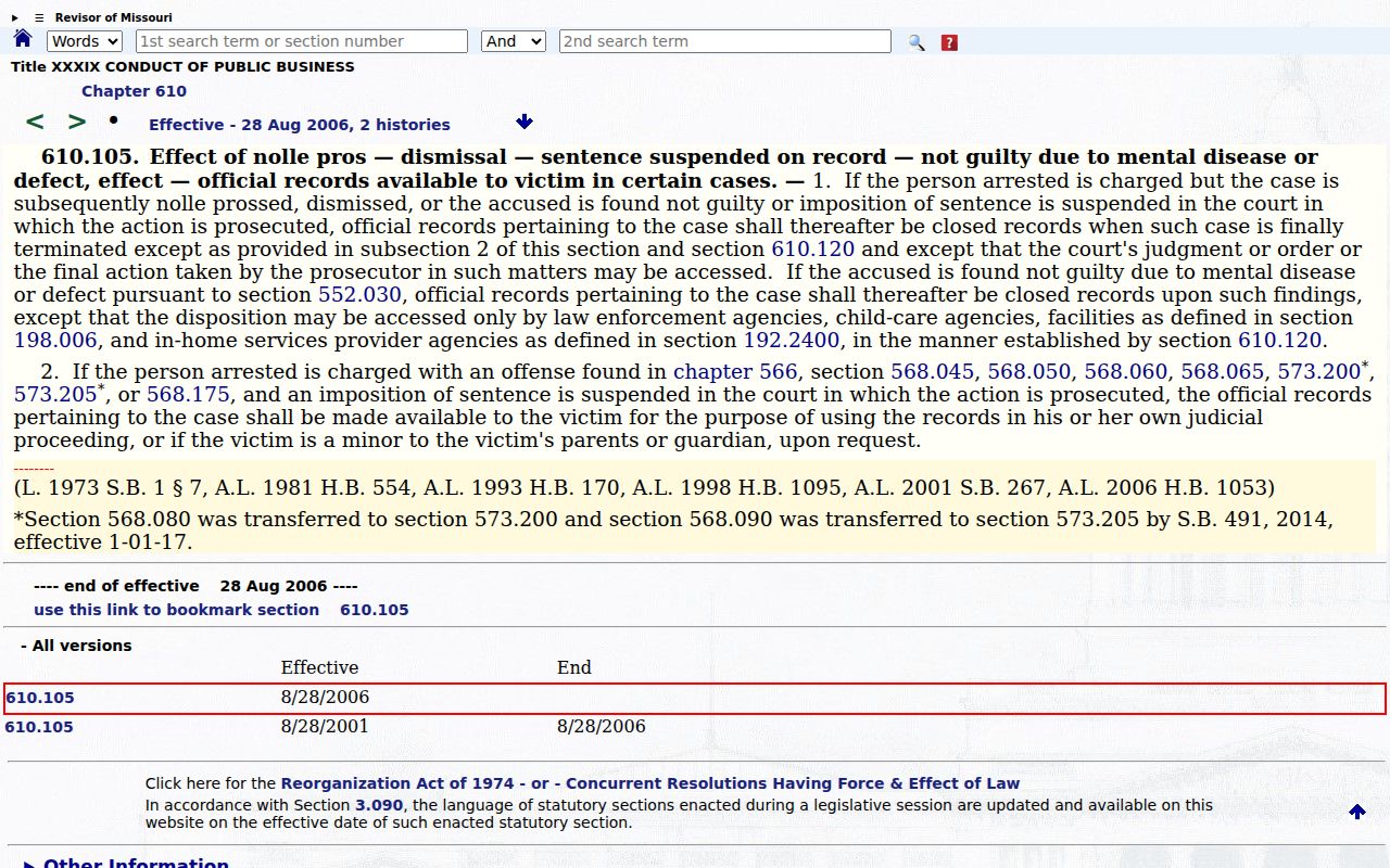 Stoddard County criminal docket access reference for Missouri closed-record rules