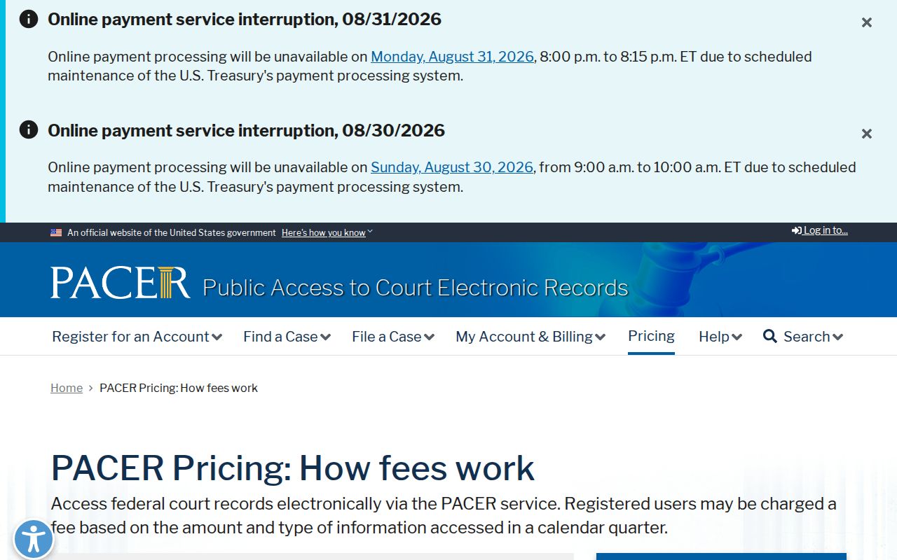 Stoddard County court docket PACER fee reference